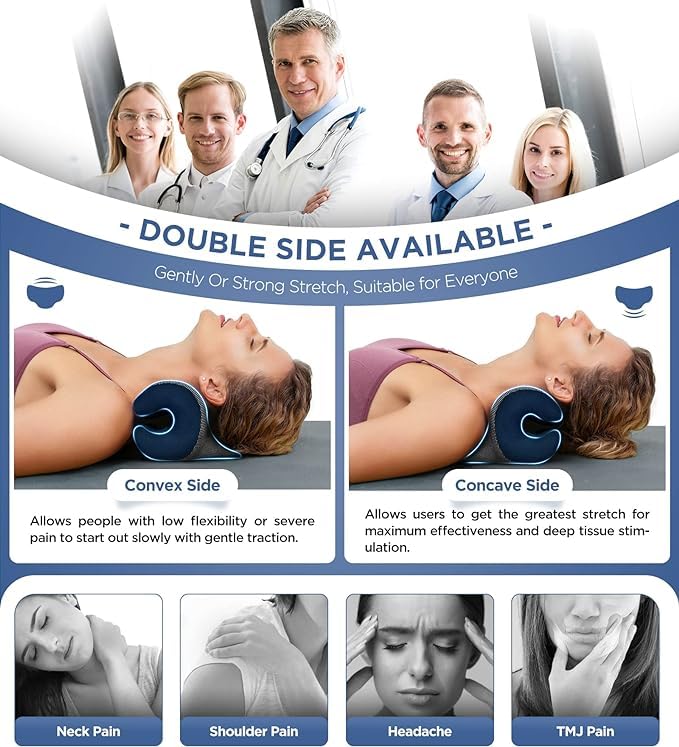 Osteo Neck Stretcher with Magnetic Therapy Cover, 2 Modes[Gentle/Strong] Pain Relief Cervical Traction Device, odorless Neck and Shoulder Relaxer, Chiropractic Pillow for TMJ Headache Spine Alignment - color: Blue
