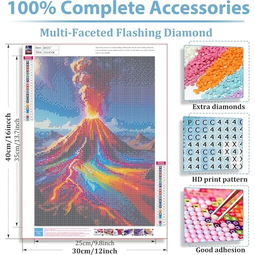 DFPSCLLA 5D Diamond Painting Kits for Adults, Colorful Volcano Diamond Art Kit, DIY Full Round Drill Diamond Dot Gem Art Kits for Beginners, Home Wall Decor 12x16 Inch - color: Volcano