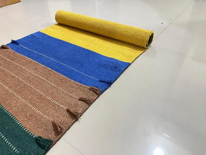 Payal Rugs Cotton Yoga Mat - Eco-Friendly Hand-Woven Rug - Non Slip & Thick (24”x72”x5mm) for Yoga Everyday Fitness at Home - Comfortable Extra-Long - color: Multi 05
