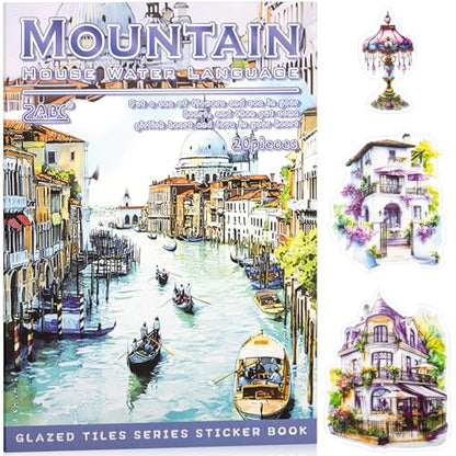 Water Mountain House Sticker Scrapbooking Supplies for Junk Journal, 20 Sheets PET Stickers - Vintage Journaling Stickers, Ephemera Sticker Book Pre Cut(TZ-009-004) - style: Water Mountain House