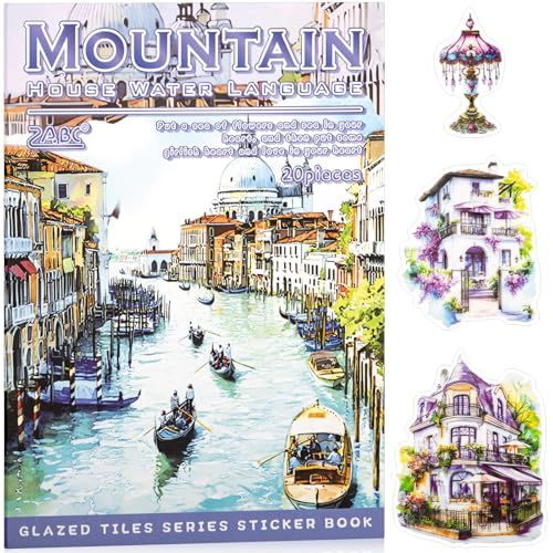 Water Mountain House Sticker Scrapbooking Supplies for Junk Journal, 20 Sheets PET Stickers - Vintage Journaling Stickers, Ephemera Sticker Book Pre Cut(TZ-009-004) - style: Water Mountain House