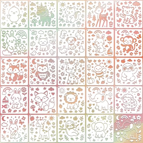 Animal Stencils for Crafts Reusable 24Pcs Stencils(5.9X5.9 Inch) | DIY Art Painting Stencil Furniture Decor Kit for Wood Embroidery Wall Silk Screen Journaling - color: Animal