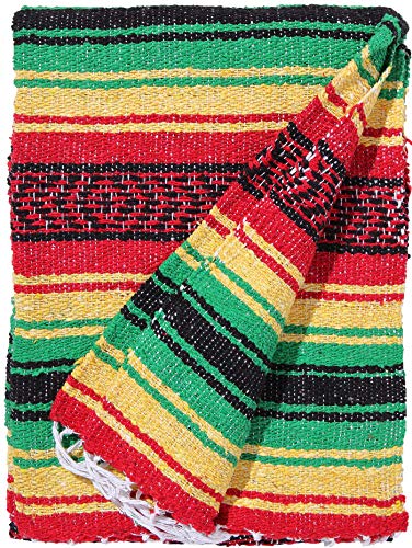 El Paso Designs Mexican Yoga Blanket – Colorful Falsa Serape Throw for Yoga, Beach, Picnic, Saddle, or Home Décor – Soft Woven Boho Blanket (Rasta) - color: Rasta