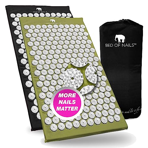 BED OF NAILS The Comfortable Acupressure Mat - 2 Pack Premium Acupuncture Mats for Back Pain Relief, Increased Energy, Relaxation, FSA/HSA Eligible, Carry Bag, Black & Green