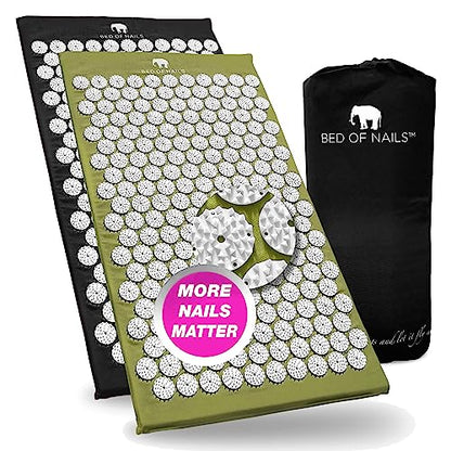 BED OF NAILS The Comfortable Acupressure Mat - 2 Pack Premium Acupuncture Mats for Back Pain Relief, Increased Energy, Relaxation, FSA/HSA Eligible, Carry Bag, Black & Green