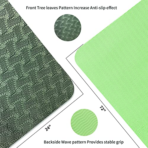 Yoga Mat 1/3" (8mm) Thick Non-Slip, Women Men Fitness & Exercise Mat, 72"Lx24"W Eco-Friendly TPE Workout Mat with Carrying Strap for Yoga, Pilates, Home Gym, Floor Exercises - color: Atrovirens