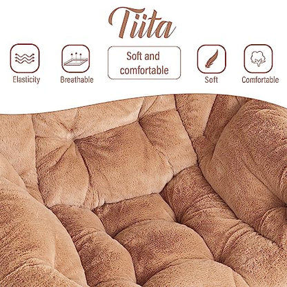 Tiita Modern Large Accent Lounge Chair with Ottoman, Leisure Sofa Armchair with Footrest, Reading Chair for Bedroom, Living Room, Dorm Rooms, Garden and Courtyard - color: Plush-brown