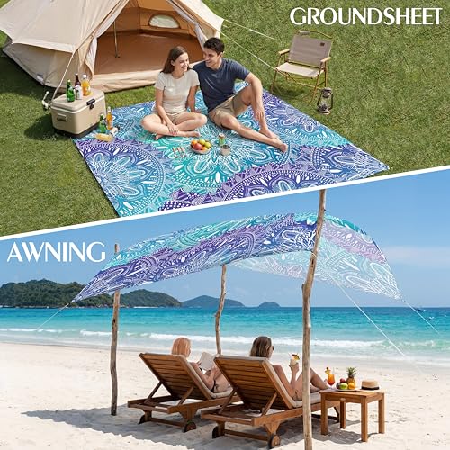 Aroveea Beach Blanket Waterproof Sandproof 78''X81''/10'X9' Oversized Mat - color: Mandala3, size: 78''x81''