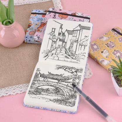 qianshan 4.8" x 4.8" Hardcover Sketchbook,Small Mixed Media Sketch Pad,96 Sheets 80gsm Acid-Free Artist Travel Journal Pocket Blank Notepad for Adults Drawing Painting,Art Supplies.Purple Bow Cat - color: 80gsm Cloth-purple bow cat