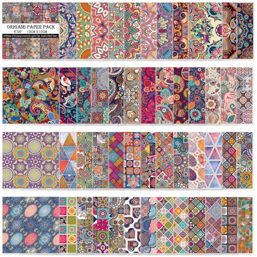 Origami Paper 50 Sheets, 6-Inch Square Double Sided Colored Craft Paper | 70GSM colorful paper,50 Vivid Pattern Origami Kit,DIY Hand Crafts,Arts Creativity,Easy to Fold,No-Fading.Ethnic Style - color: 50 sheets-ethnic style