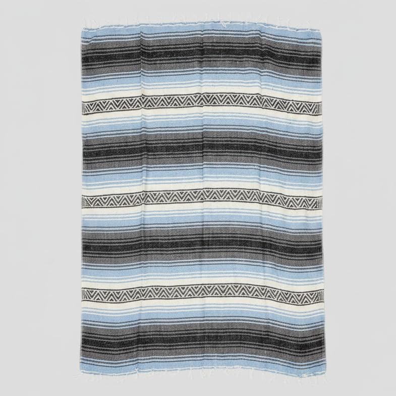 Open Road Goods Light Blue Mexican Blanket - Authentic Serape Falsa Blanket - Handmade - color: Light Blue