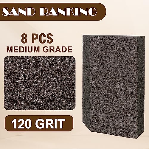 120 Grit Angled Sanding Blocks, Jamiikury Fine Sponge Sand Block Washable and Reusable, Wet & Dry Sandpaper Block for Wood Metal Drywall and Furniture Paint - Pack of 8 - size: 120 Grits