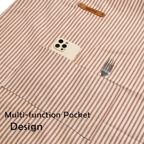 Professional Unisex Chef Apron – Cross-Back, Large Pockets, Water-Resistant Cotton Canvas - color: Brown Stripe