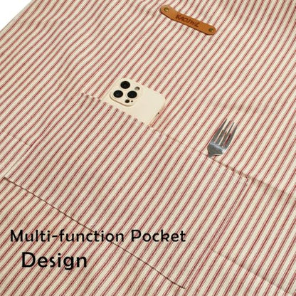 Professional Unisex Chef Apron – Cross-Back, Large Pockets, Water-Resistant Cotton Canvas - color: Brown Stripe