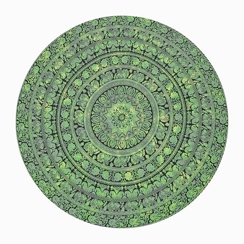 Craft Trade Cotton Round Elephant Print Mandala Beach Tapestry 72 Inch – Boho Wall Hanging, Round Table Cover, Picnic Throw, Meditation Yoga Décor & Hippie Home Decoration - color: Green, size: 72"L x 72"W