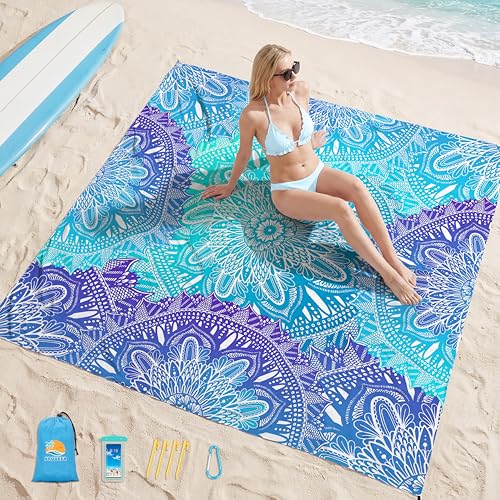 Aroveea Beach Blanket Waterproof Sandproof 78''X81''/10'X9' Oversized Mat - color: Mandala3, size: 78''x81''
