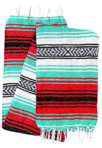 El Paso Designs Mexican Yoga Blanket – Colorful Falsa Serape Throw for Yoga, Beach, Picnic, Saddle, or Home Décor – Soft Woven Boho Blanket (Red and Mint) - color: Red and Mint