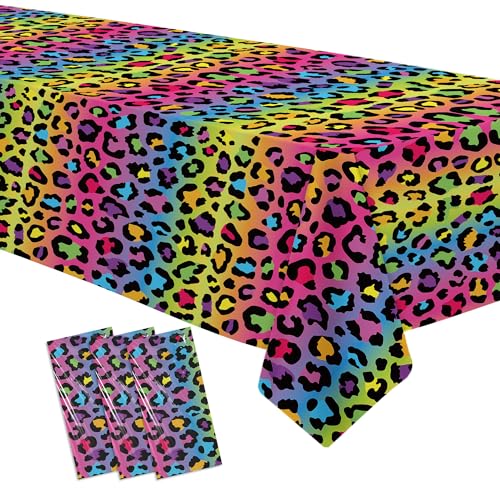 Leopard Party Decorations Tablecloth, Cheetah Birthday Tablecover | 3Pcs Disposable Cheetah Print Party Supplies, Iridescent Rainbow Leopard Birthday Table Decorations, 55in x 86in