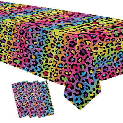Leopard Party Decorations Tablecloth, Cheetah Birthday Tablecover | 3Pcs Disposable Cheetah Print Party Supplies, Iridescent Rainbow Leopard Birthday Table Decorations, 55in x 86in