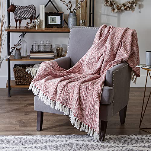 DII Herringbone Striped Collection Cotton Throw Blanket, 50x60, Barn Red - color: Barn Red, size: 50x60"
