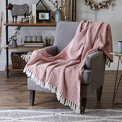 DII Herringbone Striped Collection Cotton Throw Blanket, 50x60, Barn Red - color: Barn Red, size: 50x60"