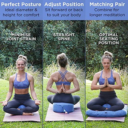 NOLAVA Round Zafu Cushions 15"x6" & Zabuton Meditation Cushions 32"x28"x3" - Premium Comfort for Mindful Practices - Yoga Bolster Pillow & Meditation Floor Pillow Essentials - color: BLUE