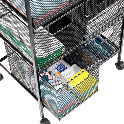 Mind Reader Multipurpose Rolling Cart with Drawers, Office Storage Organizer, Utility Cart, Metal Mesh, Black - style: 6-Drawers