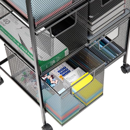Mind Reader Multipurpose Rolling Cart with Drawers, Office Storage Organizer, Utility Cart, Metal Mesh, Black - style: 6-Drawers