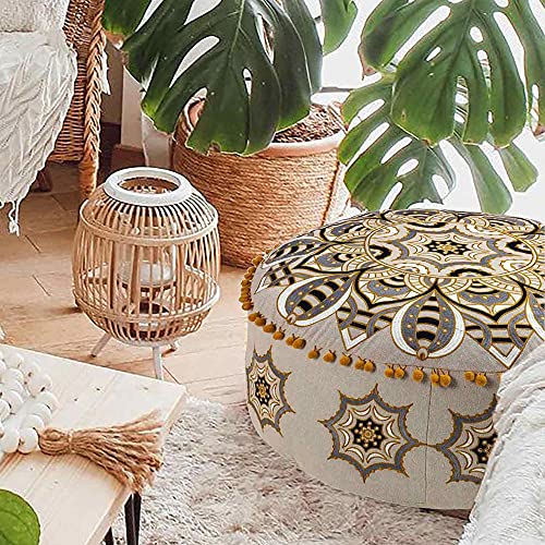 Mandala Life ART Moroccan Floor Pillow Cover Blue Gold Bohemian Décor Pouf Ottoman Latge Round Yoga Floor Cushion Luxury Kids Room Décor Boho Living Room Moroccan Floor Pillow Cotton 24x8 Unstuffed - color: Black Star, style: Pouf Cover