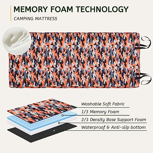 HomeMate Memory Foam Camping Mattress Pad: Portable Car Sleeping Pad | Roll Up Floor Mattress for Camping Cot Tent Truck Travel, Non-Slip Waterproof Sleeping Mat for Adults Guests - color: Orange, size: Single / 75*30*3