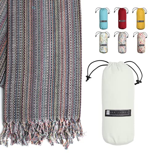 BAY LAUREL Turkish Beach Towel with Travel Bag 39 x 71 Quick Dry Sand Free Lightweight Large Oversized Towels Light - color: Black Mix