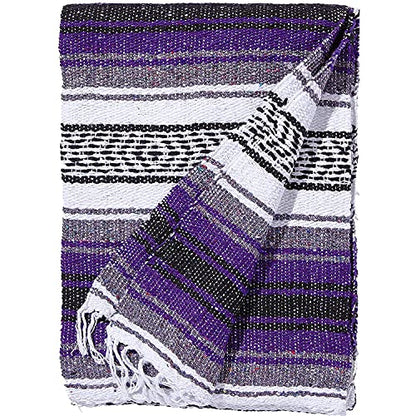 dwc Authentic Mexican Purple-Grey Blanket -Yoga Matt - Falsa - Serape - Camping, Picnic, Beach Blanket, Bedding, Car Blanket, Saddle Blanket, Soft Woven Home Decor (Purple-Grey Color)