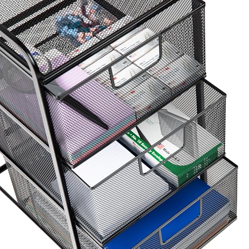 Mind Reader Office Storage Organizer with Mesh Drawers and Optional Wheels, Desktop and Under Desk Use, Metal Mesh, Black - style: 3-Drawers