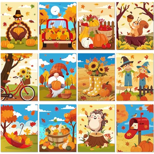Sherr 12 Pcs Pre Drawn Canvas for Adults,Autumn Harvest,8 x 10 Inch | Pre Printed Canvas, Sip and Paint Party Canvas Painting Kit, for Holiday Painting Crafts Favor - size: 8 x 10 Inch, style: Autumn Harvest