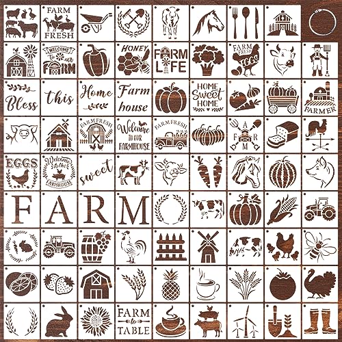 80 Pcs 4 x 4 Inch Stencils for Painting on Wood, Reusable Farm Animal Plastic Stencils DIY Craft Paint Template Set for Wall Rock Home Decor - style: Farm