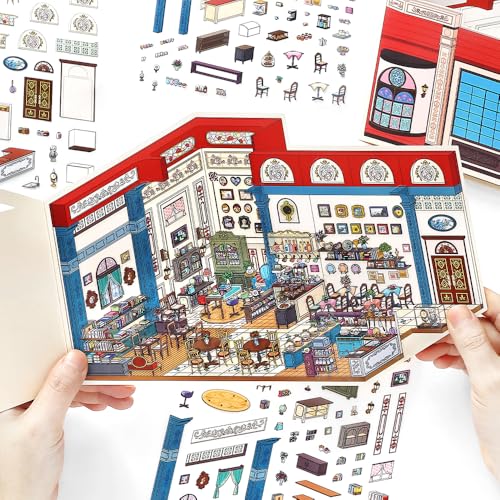 4PCS Foldable 3D Sticker Scene Book for Adults & Teens, DIY Isometric House Scenes, Large Build-Your-Own Room Sticker Set, Relaxing Sticker Therapy Art Kit - style: Rome Hotel