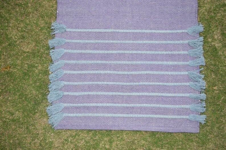 Jaipur art & Rugs Organic Cotton Yoga Mat - Eco-Friendly Hand-Woven Rug - Non Slip & Thick (24”x72”x5mm) for Everyday Fitness at Home - Comfortable Extra-Long - color: Blue-2