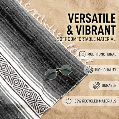 Authentic Extra Large Mexican Blanket - 70"x50" Handwoven Yoga, Serape, Artisanal Falsa, Beach, Camping, Picnic, Outdoor Blanket (Oxford) - color: Oxford