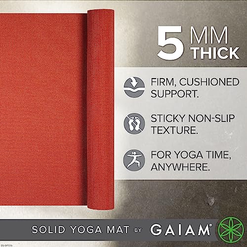 Gaiam Yoga Mat - Premium 5mm Solid Thick Non Slip Exercise & Fitness Mat for All Types of Yoga, Pilates & Floor Workouts (68" x 24" x 5mm) - color: Sunburnt