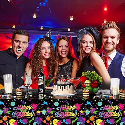 3 Pcs Glow in the Dark Tablecloth Disposable Plastic Neon Table Cloths Happy Birthday Glow Party Table Covers for Neon Black Light Birthday Party Paint Splatter Decorations Supplies, 54 x 108 Inch
