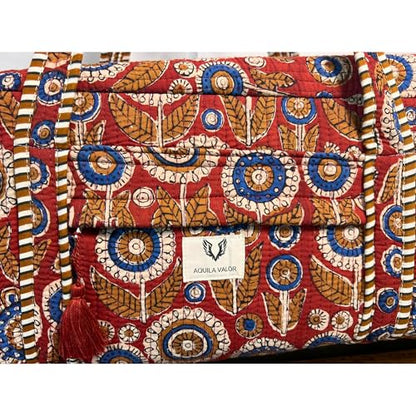 Large Capacity Handblock Printed Yoga Mat bag for Women, Gym Bag, Fits Yoga Blocks, Adjustable strap, Pilates, Gym, Fitness Block & Gear, Light and Durable - color: Ruby Bloom