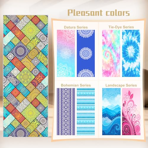 Hot Yoga Towel Non Slip, Ultra-Absorbent Yoga Mat Towel, Soft with Printed Design, Machine Washable, Yoga Pilates Towel Suitable for Exercise, Pilates, Yoga, 72x27in,Grid Mandala - color: Grid Mandala