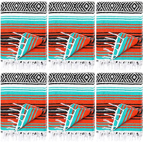 6 Pcs Mexican Blankets Bulk Yoga Authentic Throw Mexican Serape Blanket Large Colorful Striped Falsa with Fringed for Outdoor Camping Beach Picnic Home Decor (Orange Green) - color: Orange Green