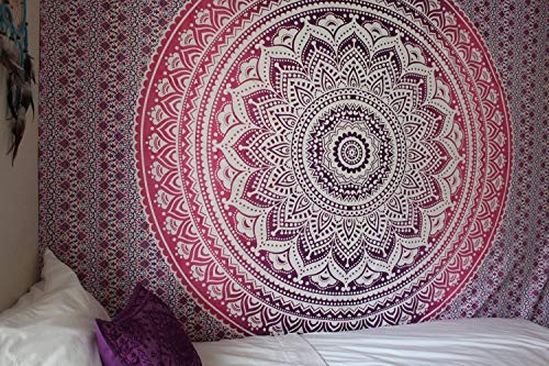 Popular Handicrafts Tapestry Wall Hanging Hippie Mandala Bohemian Hippy Psychedelic Design Indian Tapestries Bedspread 30 x 40 Inches (76 x 101 cms), Pink Purple Ombre - color: Pink Purple, size: 40"L x 30"W