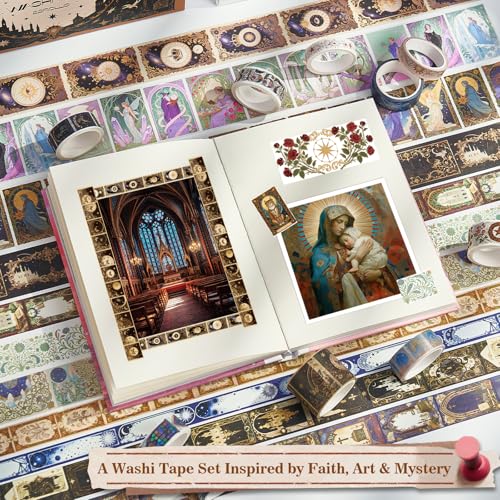 Magic Washi Tape Set 24 Rolls,Decorative Masking Tape for Junk Journal, Scrapbooking Supplies, DIY Crafting Supplies - style: Magic