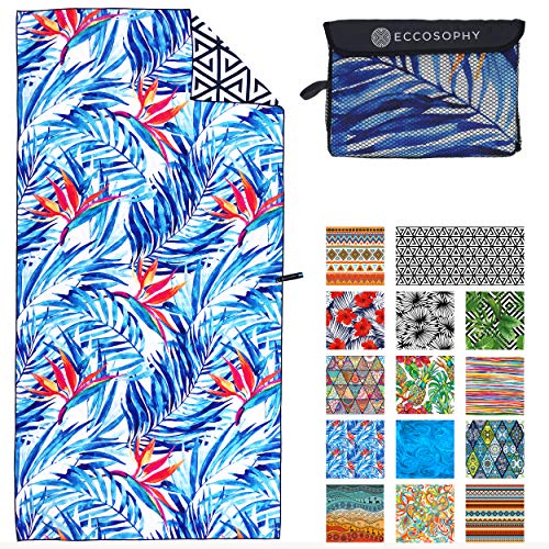 ECCOSOPHY Microfiber Beach Towel - Quick Dry, Sand Free and Oversized 71x35 | Super absorbent, lightweight, swimming, gym, extra large, pool, cruise, camping, yoga, travel, compact, carry bag, vacation - color: Tahiti