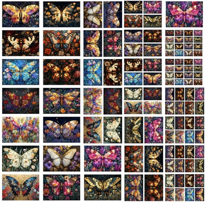 Decoupage Paper Pack (35 Sheets 6"x8") Stained Glass Butterflies ~ Intricate Butterflies in Glowing Stained Glass Style Surrounded by Wildflowers and Foliage, Blending Mosaic Beauty Botanical Charm - color: Two