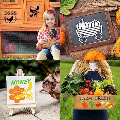 80 Pcs 3 x 3 Inch Stencils for Painting on Wood, Reusable Farm Animal Plastic Stencils DIY Craft Paint Template Set for Wall Rock Home Decor - style: Farm
