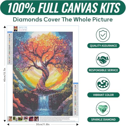 SANYUN Tree of Life Diamond Painting Kits for Adults,Abstract Scenery Full Drill Diamond Art Kits for Beginners,12x16inch Colorful Diamond Dot Art Waterfall for Holiday Gift and Wall Decor - color: D-001 Tree of life