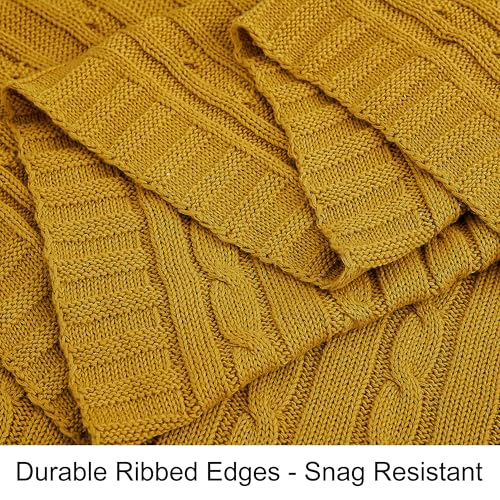 NTBAY Cotton Cable Knit Throw Blanket, 51 x 67, Ginger Yellow - color: Ginger Yellow, size: Throw(51"x67")